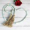 Wood Beads Garland with Tassels Farmhouse Rustic Wooden Prayer Bead String Wall Hanging Accent for Home Festival Decor. Teal Mix Distressed